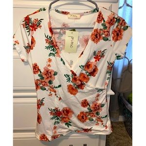 White & Pink floral top